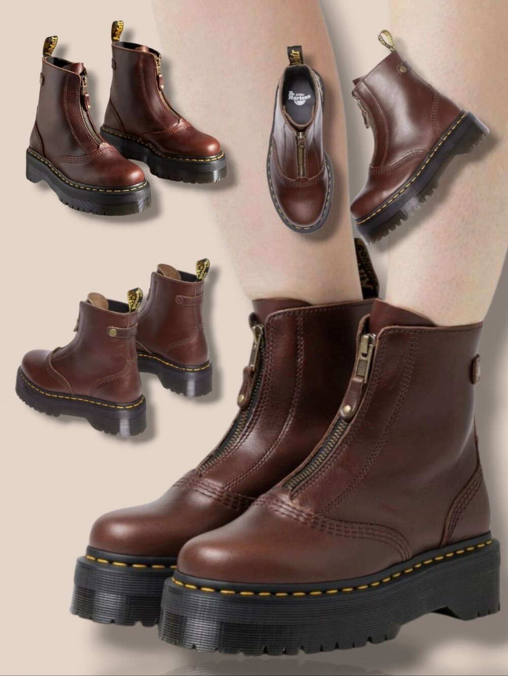 NEW 🤎🖤 Dr Martens Jetta Zipped Dark Brown Sendal Leather Platform Boots Unisex